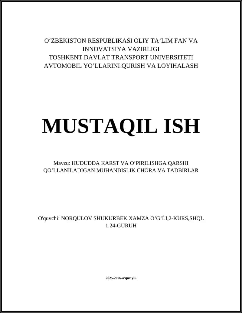 Karst va O'pirilish Chora va Tadbirlar