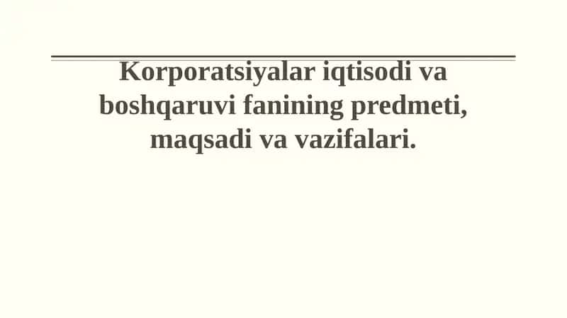 Korporatsiyalar iqtisodi va boshqaruvi