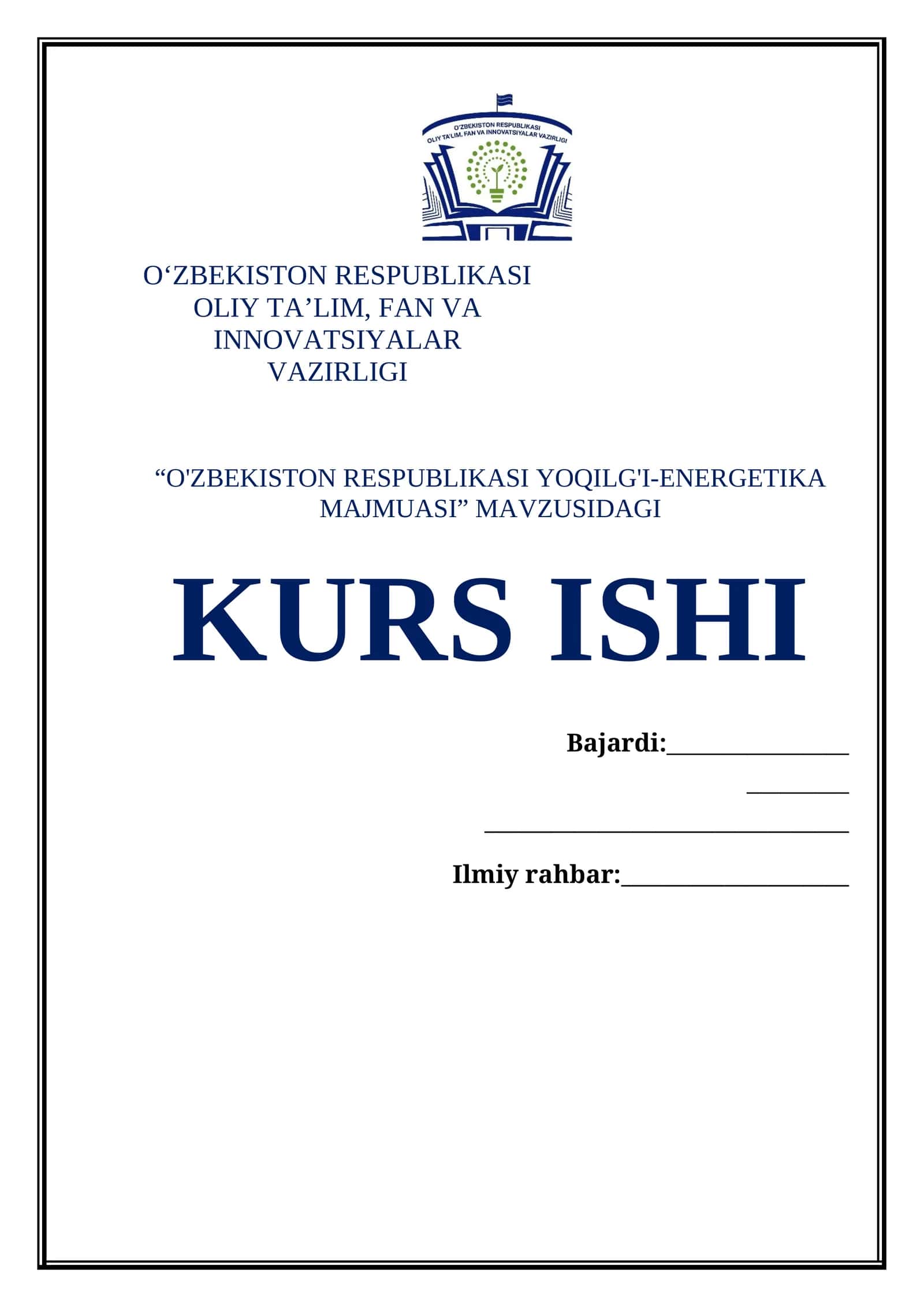 Yoqilg'i-energetika majmuasi KURS ISHI
