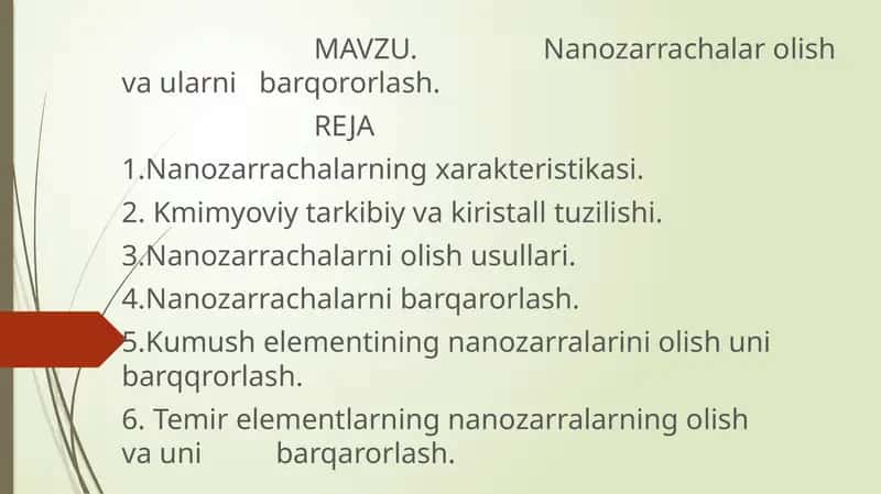 Nanozarrachalarning xarakteristikasi