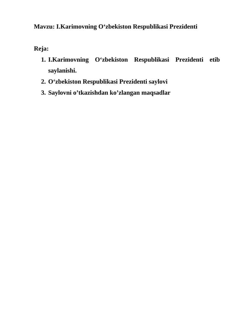 I.Karimovning O‘zbekiston Respublikasi Prezidenti