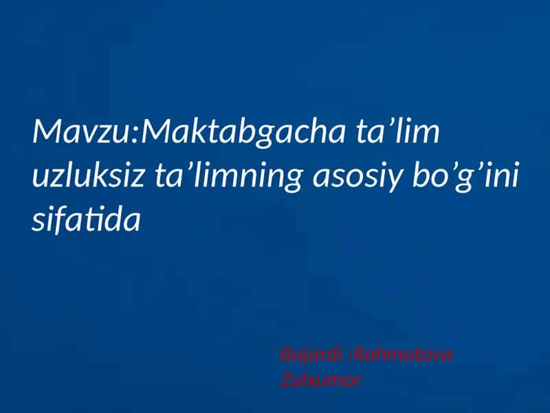 O'ZBEKISTONDA T&'LIM TIZIMI