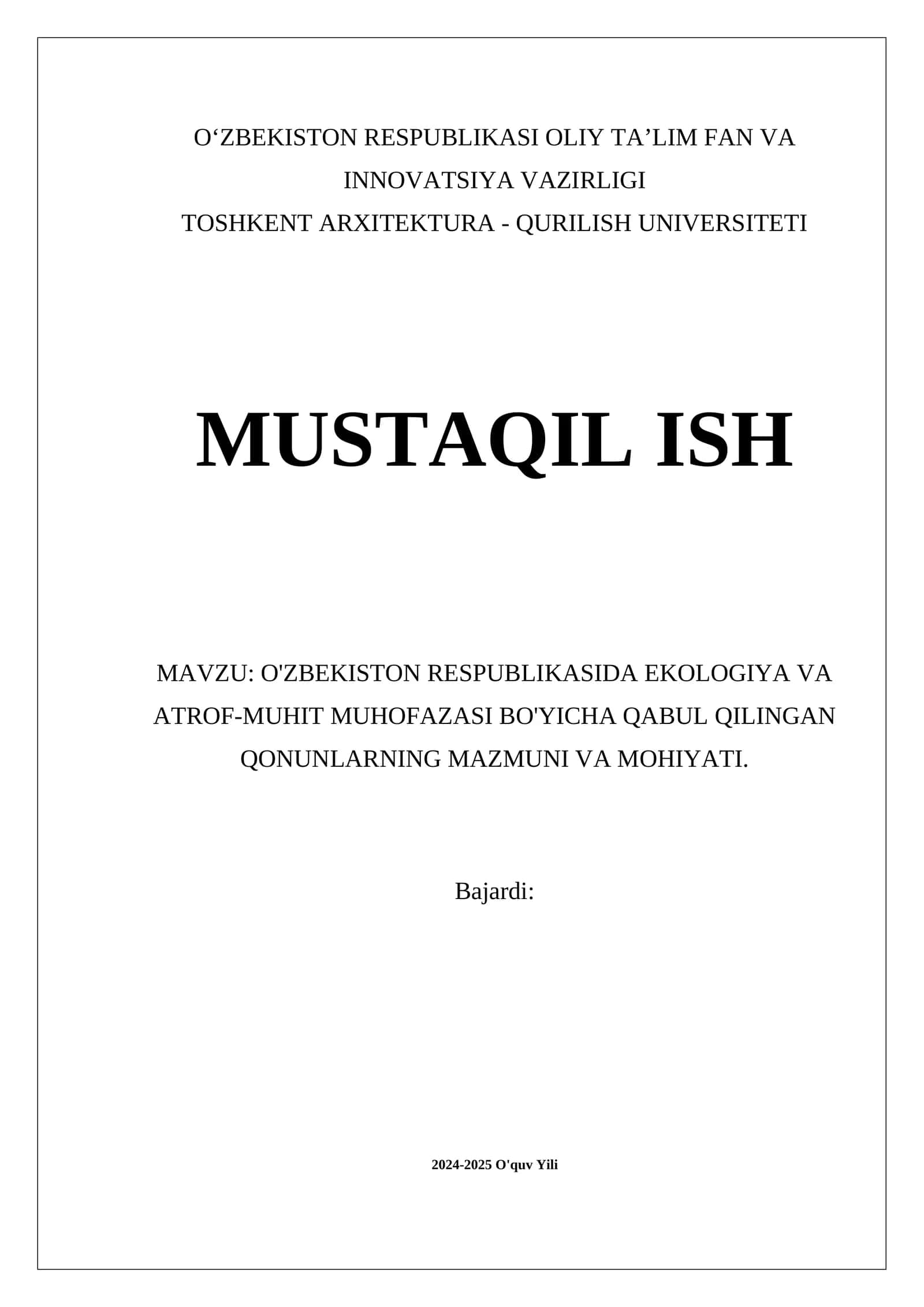 Ekologiya va Atrof-Muhit Muhofazasi Qonunlari