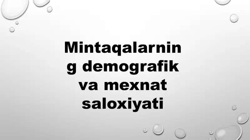 Mintaqalarning demografik va mexnat saloxiyati