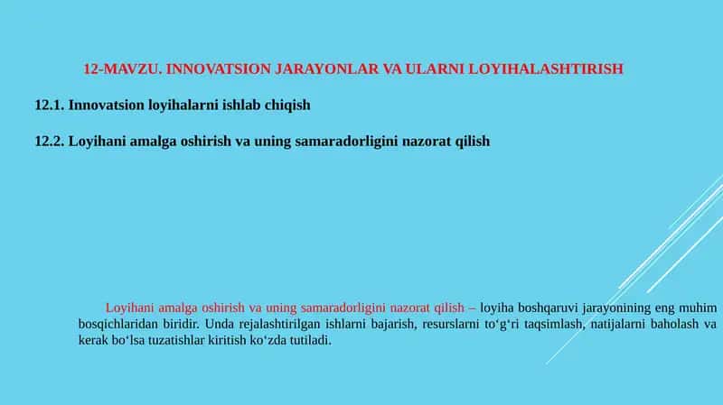 INNOVATSION JARAYONLAR VA ULARNI LOYIHALASHTIRISH