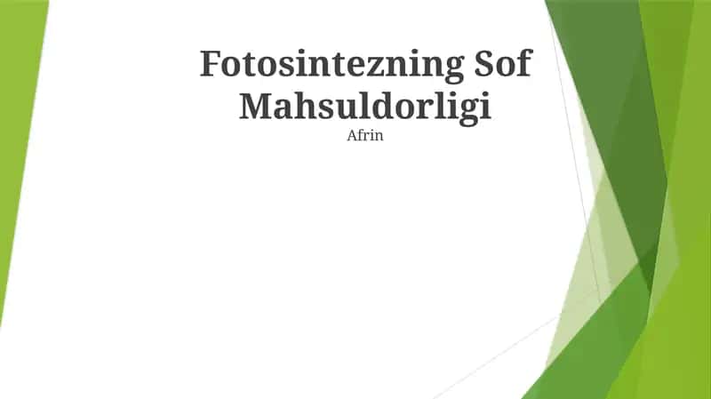 Fotosintezning Sof Mahsuldorligi