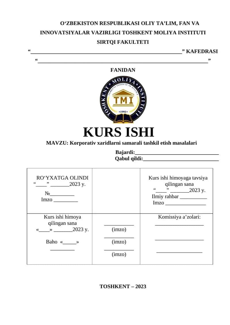 Korporativ xaridlarni samarali tashkil etish masalalari