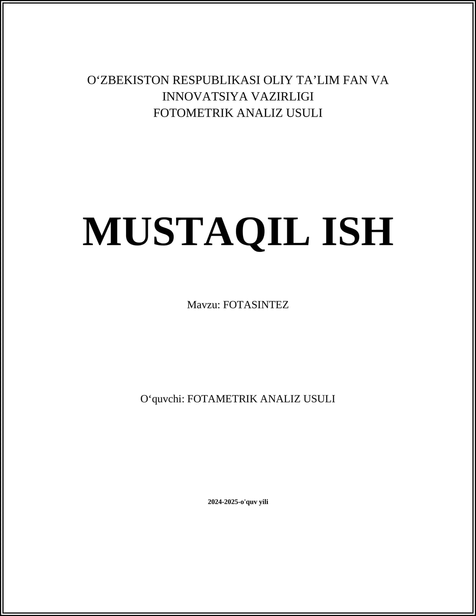 FOTOMETRIK ANALIZ USULI
