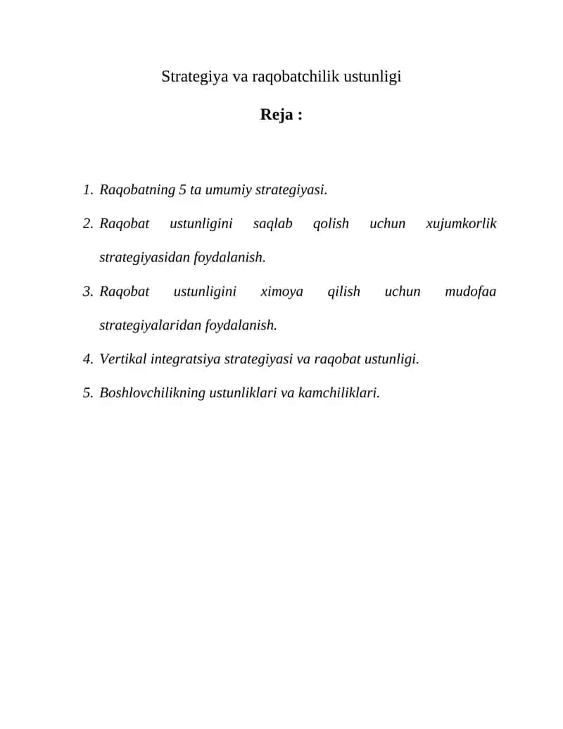 Raqobatning 5 ta umumiy strategiyasi