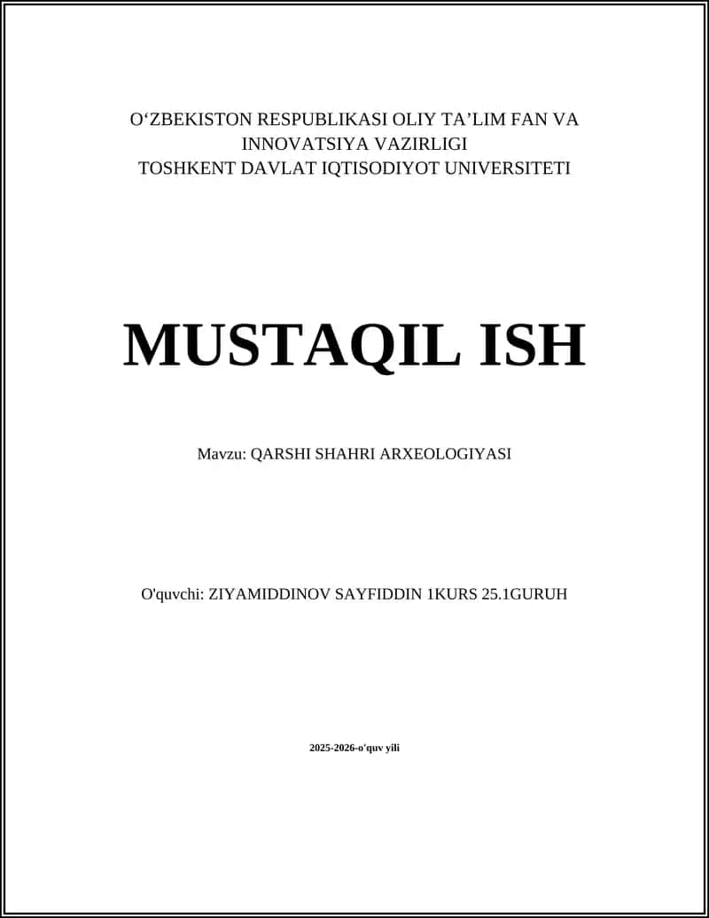 QARSHI SHAHRI ARXEOLOGIYASI