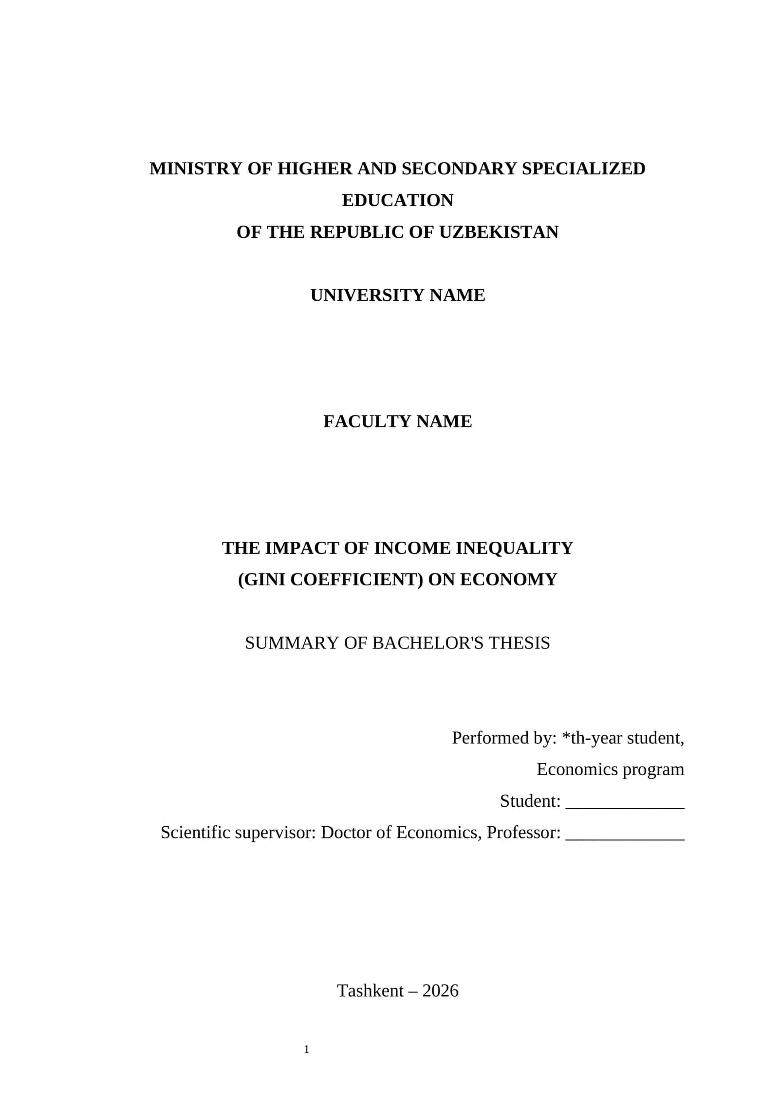 THE IMPACT OF INCOME INEQUALITY (GINI COEFFICIENT) ON ECONOMY