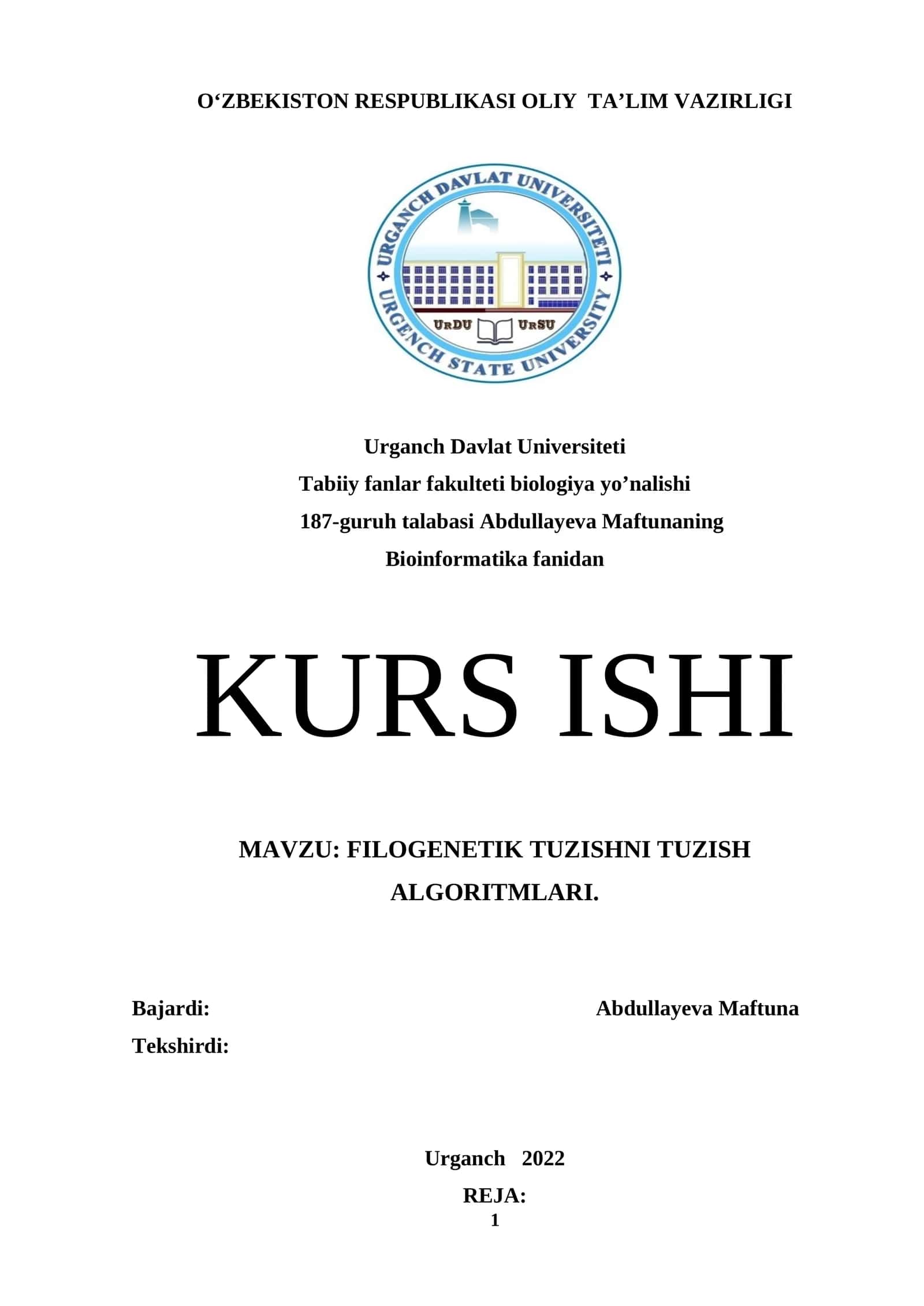 FILOGENETIK TUZISHNI TUZISH ALGORITMLARI