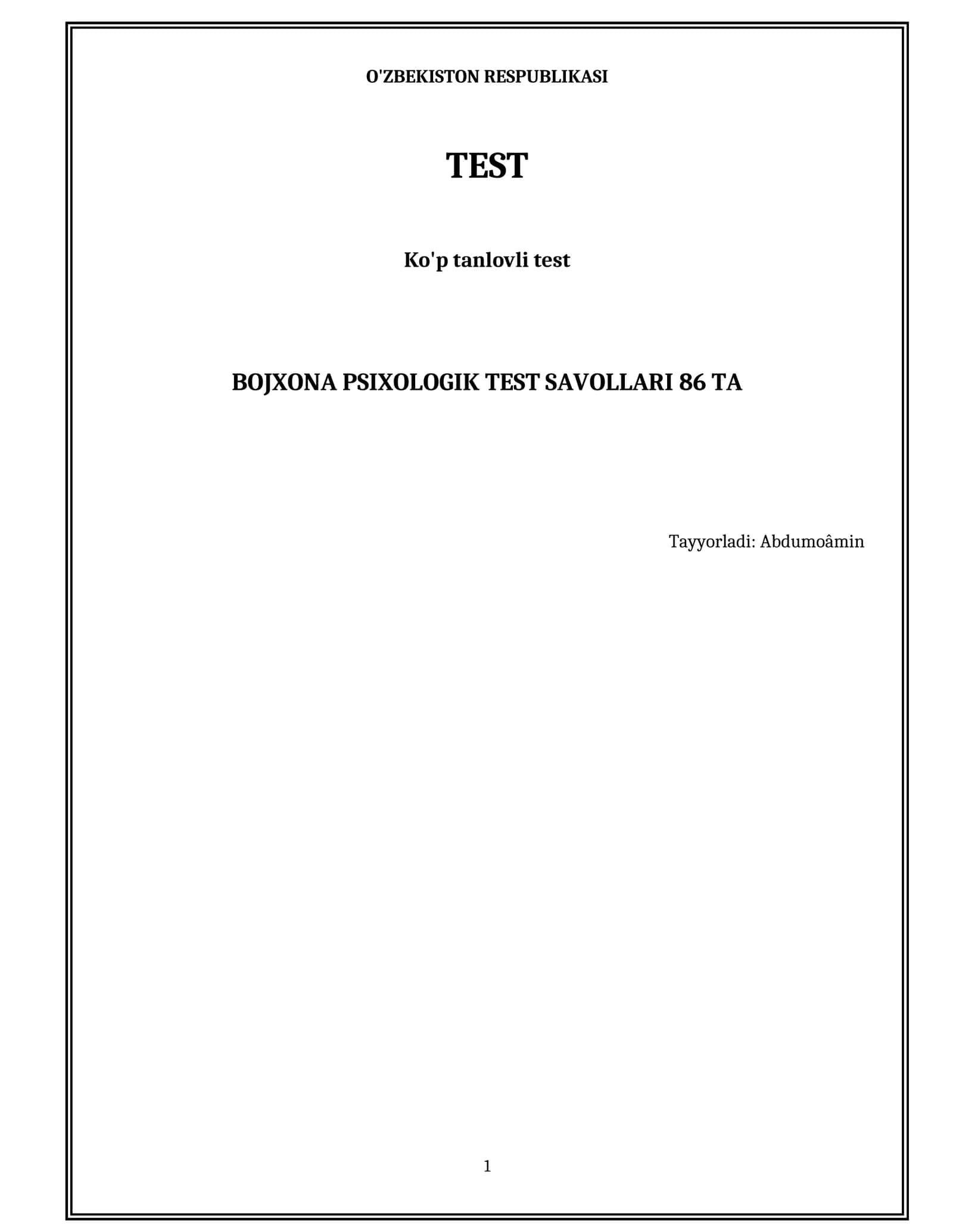 BOJXONA PSIXOLOGIK TEST SAVOLLARI 50TA