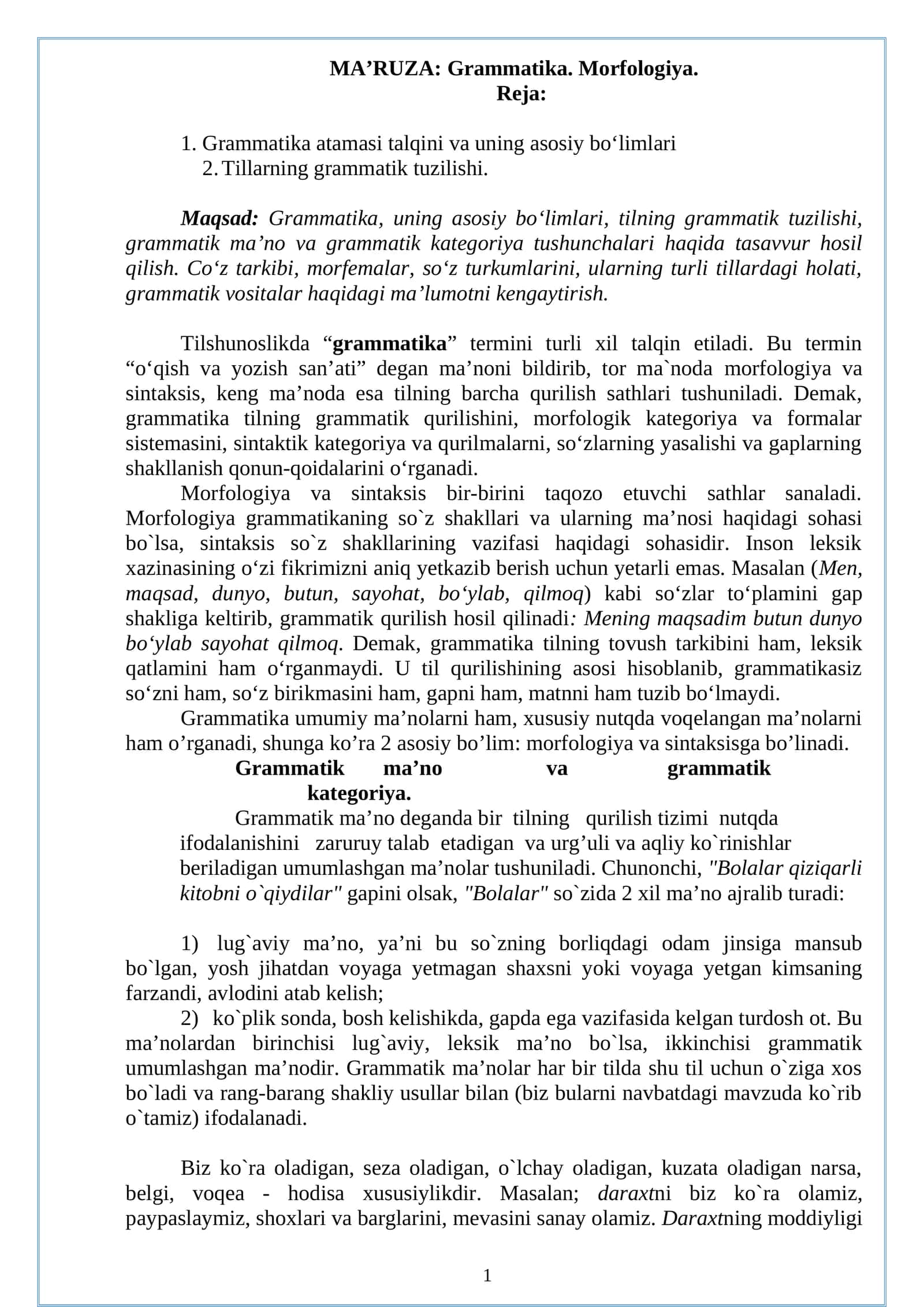 Grammatika. Morfologiya