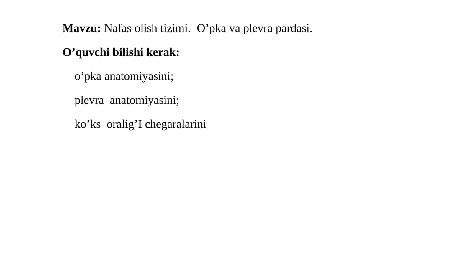 Nafasolishtizimi.O’pka va plevra pardasi