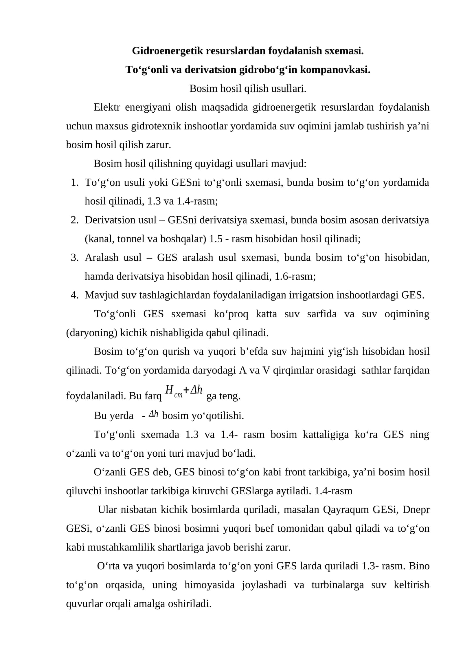 Gidroenergetik resurslardan foydalanish sxemasi