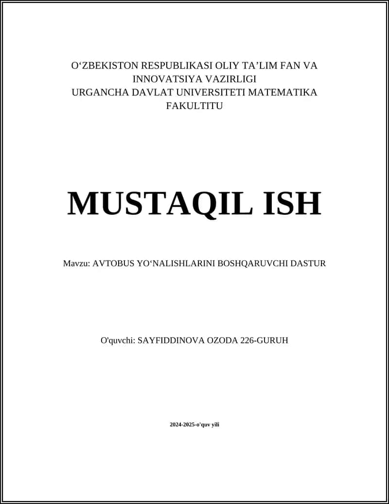 AVTOBUS YO'NALISHLARINI BOSHQARUVCHI DASTUR