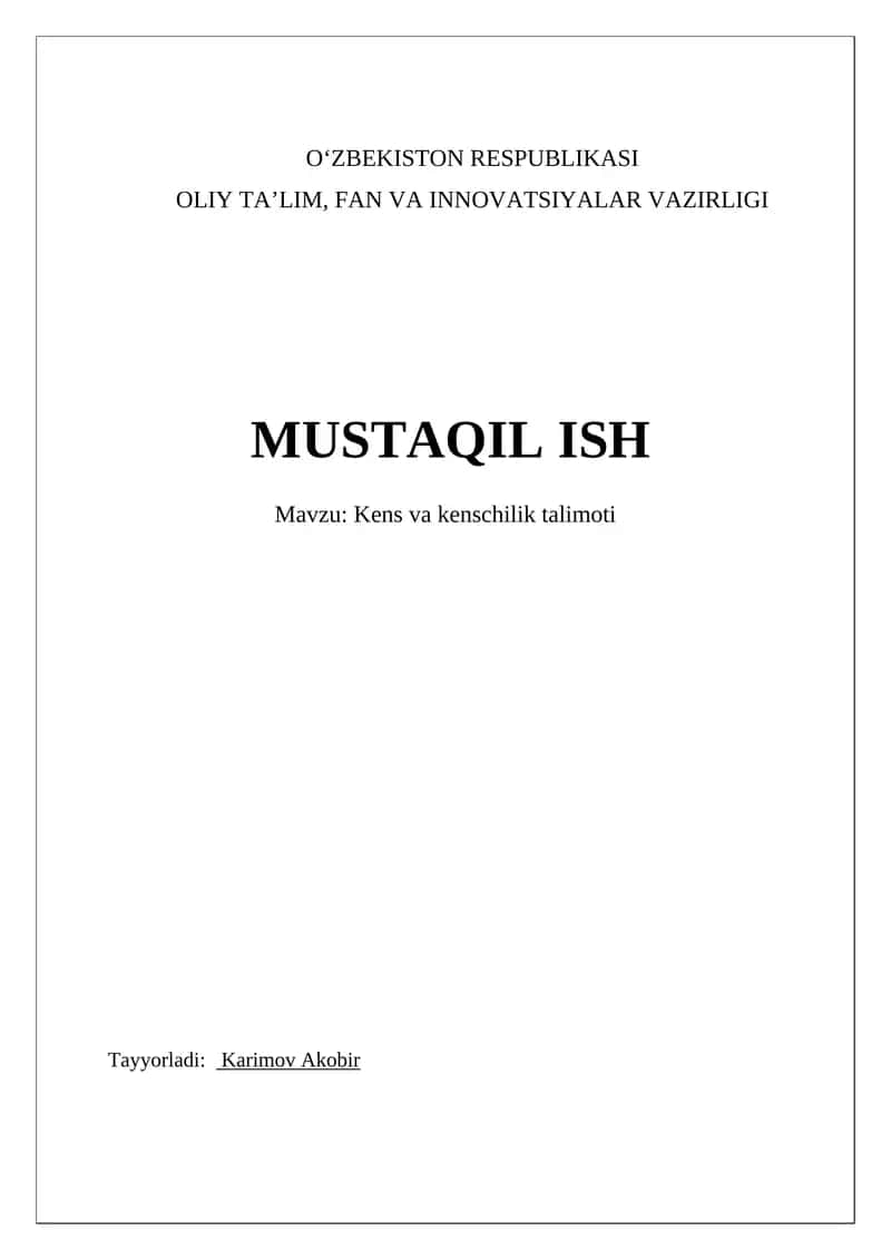 Kens va kenschilik talimoti