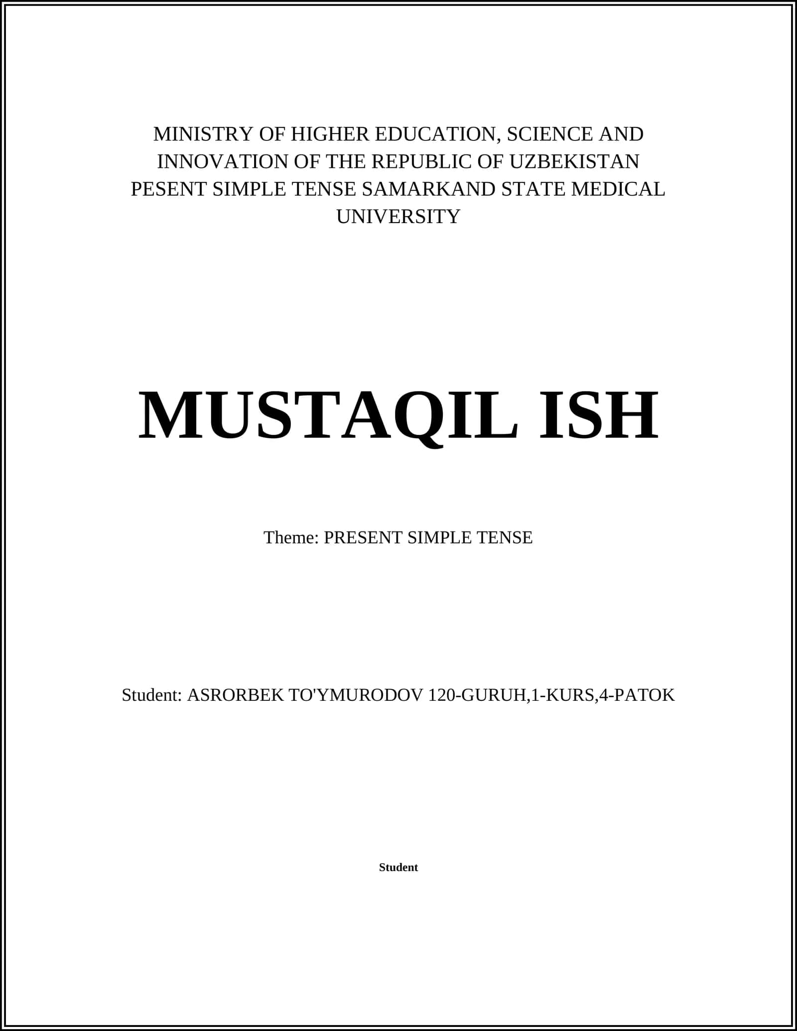 PESENT SIMPLE TENSE SAMARKAND STATE MEDICAL UNIVERSITY