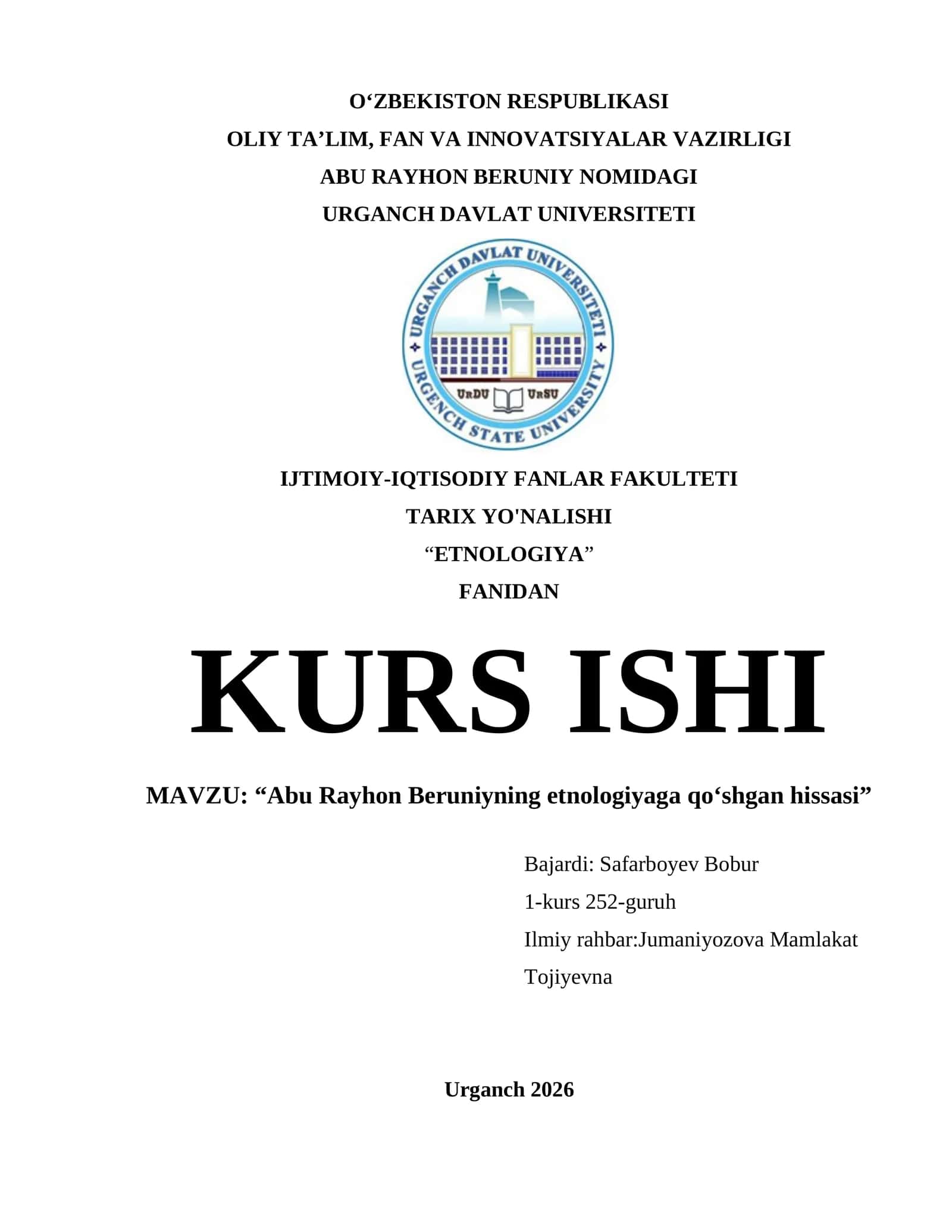 Abu Rayhon Beruniyning etnologiyaga qo‘shgan hissasi