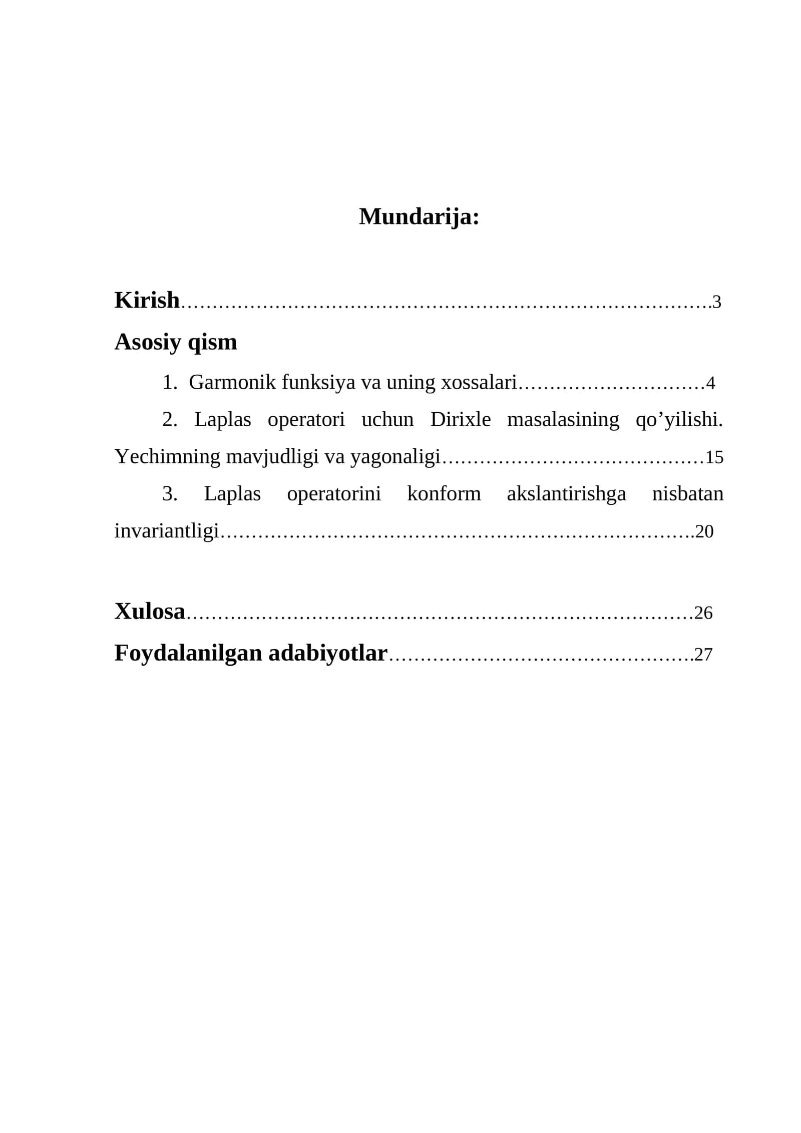 Garmonik funksiya va uning xossalari