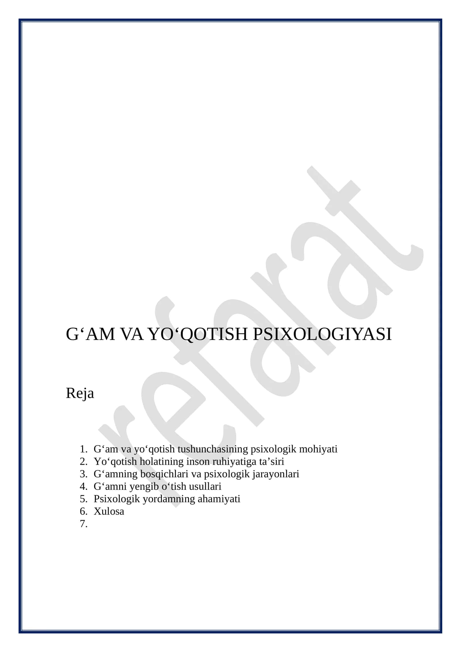 G‘AM VA YO‘QOTISH PSIXOLOGIYASI