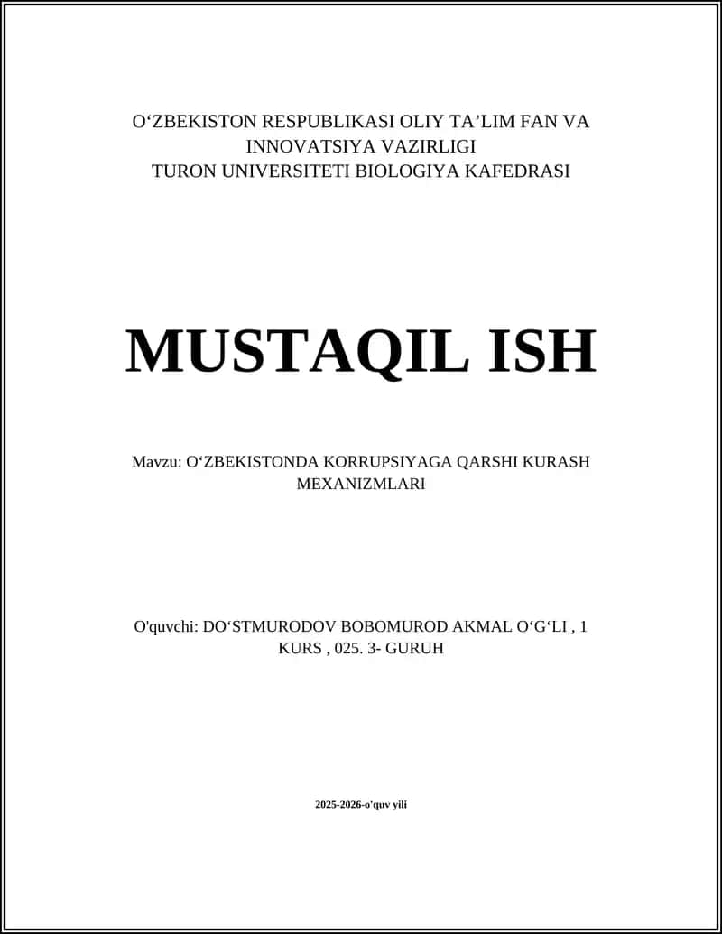 OʻZBEKISTONDA KORRUPSIYAGA QARSHI KURASH MEXANIZMLARI
