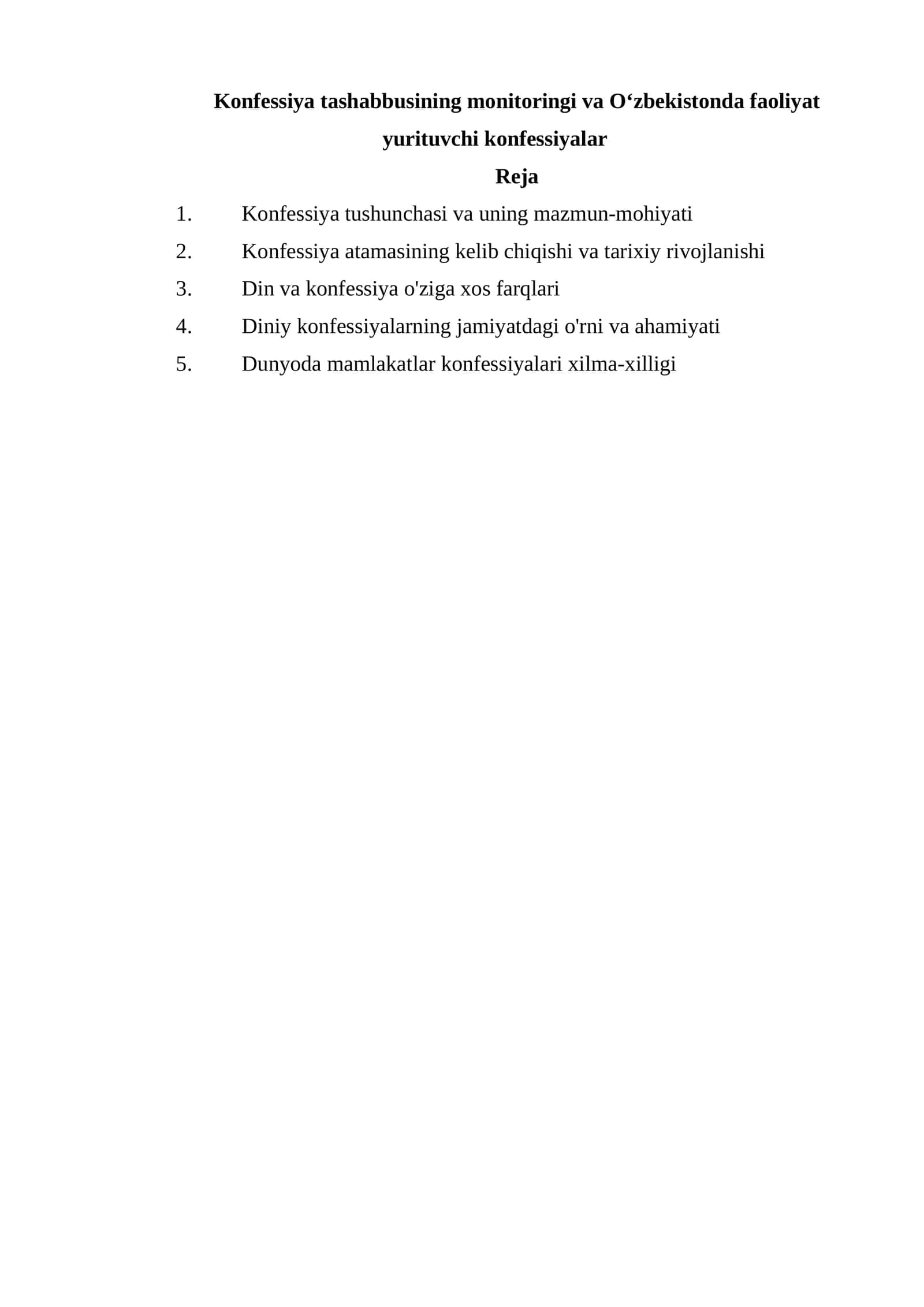 Konfessiya tashabbusining monitoringi va Oʻzbekistonda faoliyat yurituvchi konfessiyalar