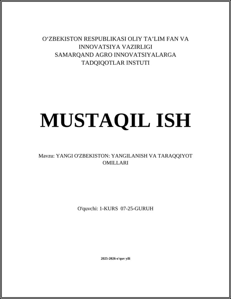 YANGI O'ZBEKISTON: YANGILANISH VA TARAQQIYOT OMILLARI