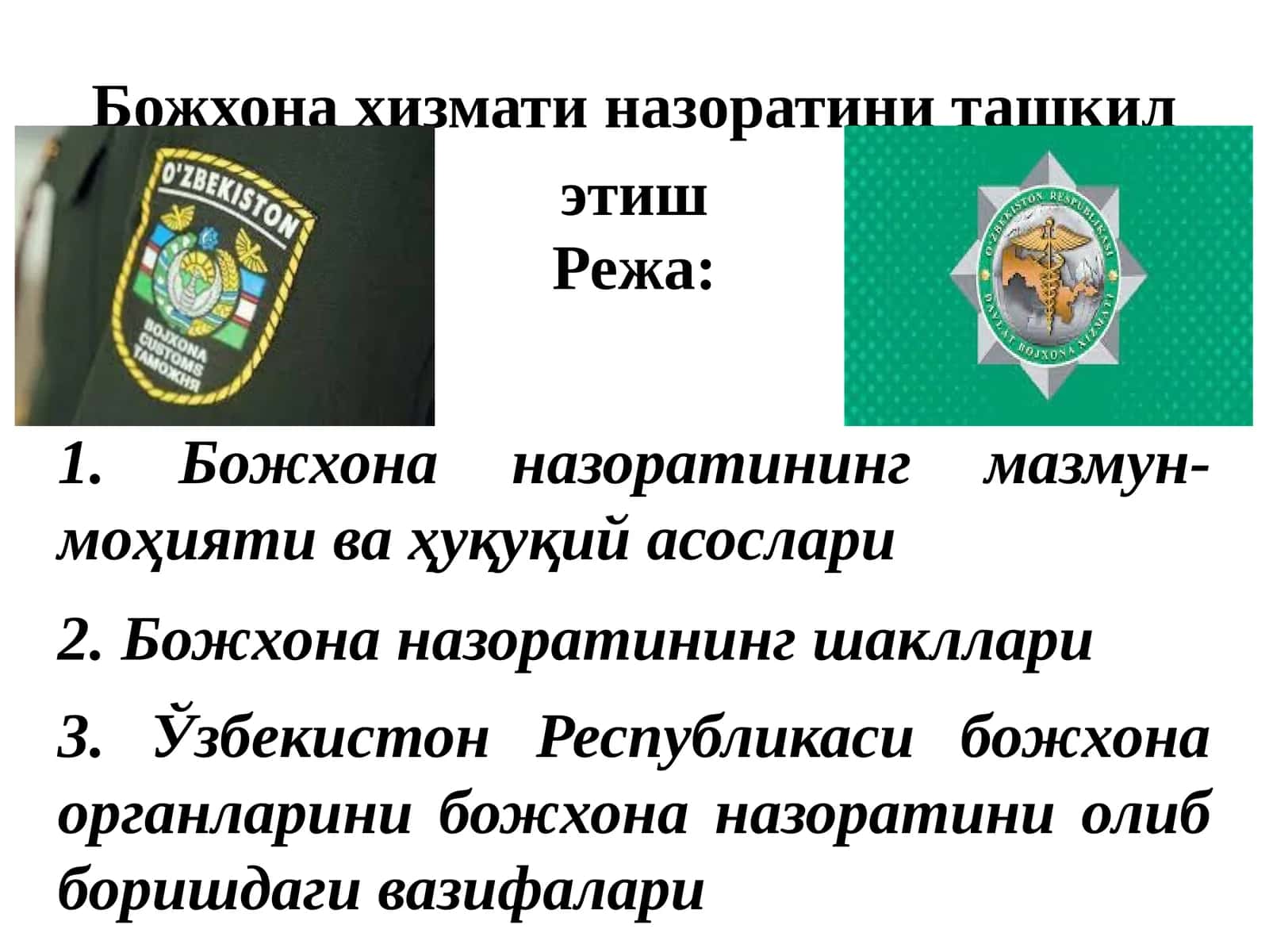 Божхона хизмати назоратини ташкил этиш