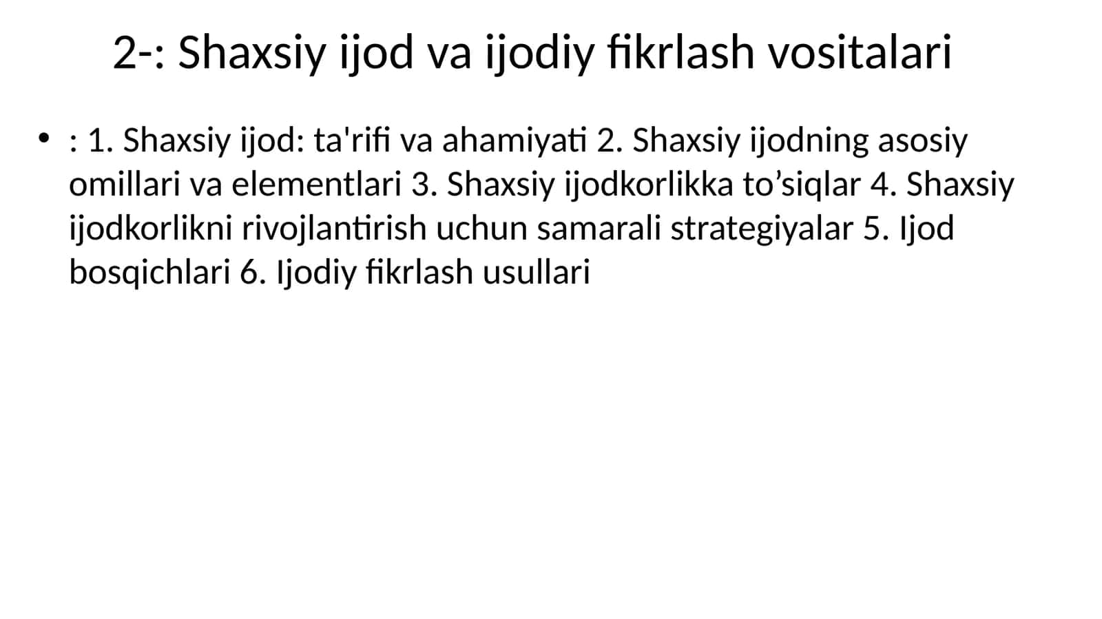 Shaxsiy ijod va ijodiy fikrlash vositalari