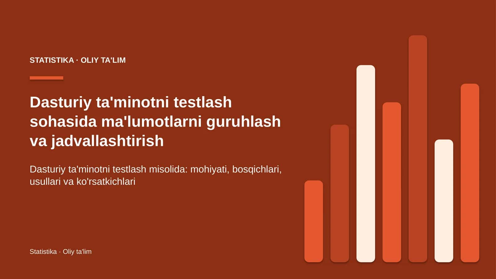 Dasturiy ta'minotni testlash sohasida ma'lumotlarni guruhlash va jadvallashtirish