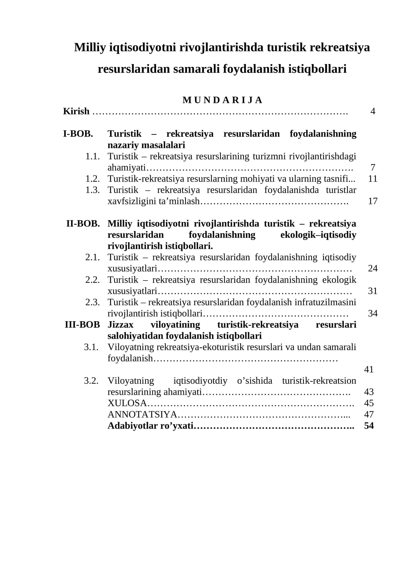 Turistik-rekreatsiya resurslaridan foydalanish