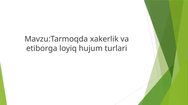Tarmoqda xakerlik va etiborga loyiq hujum turlari