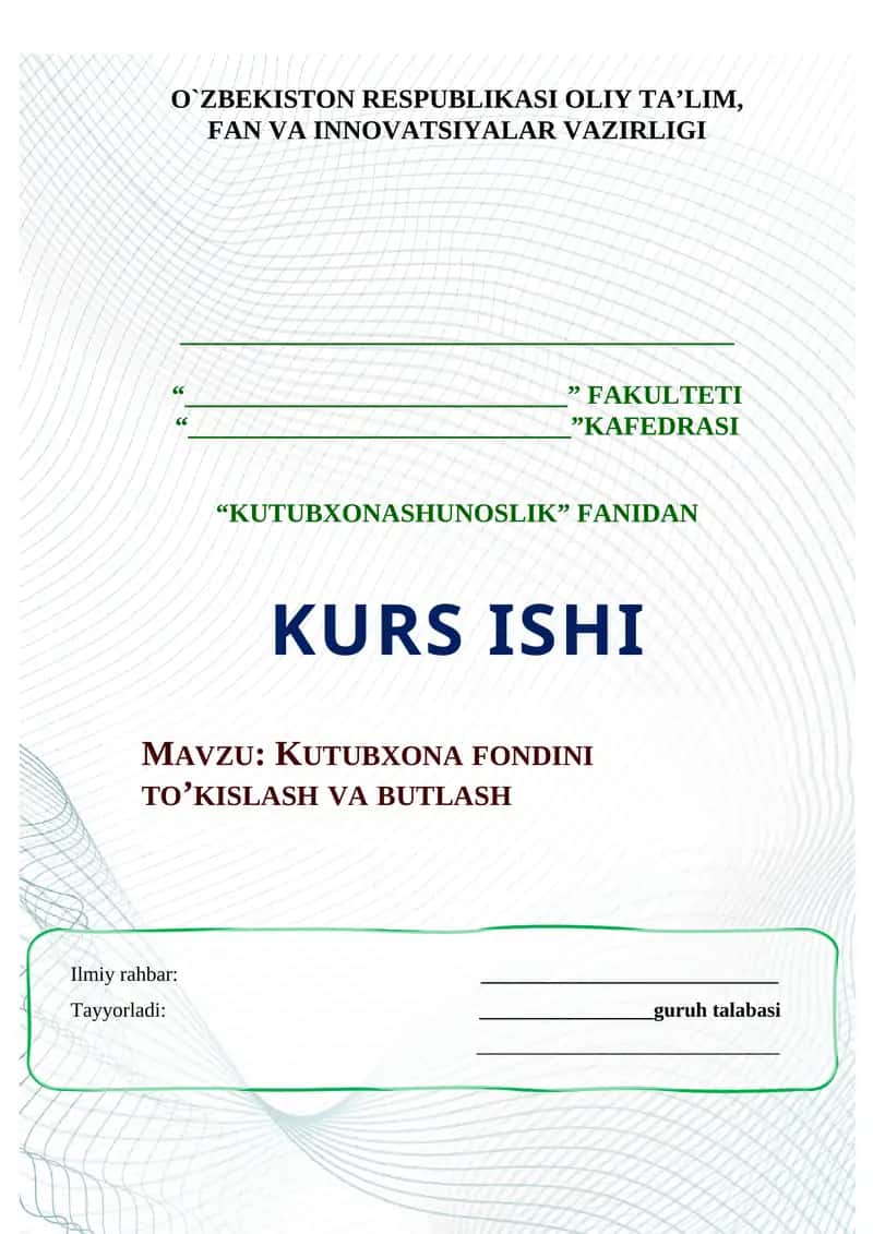 KUTUBXONA FONDINI TO’KISLASH VA BUTLASH