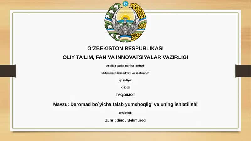 Daromad bo`yicha talab yumshoqligi va uning ishlatilishi