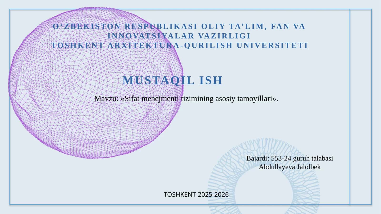 Sifat menejmenti tizimining asosiy tamoyillari