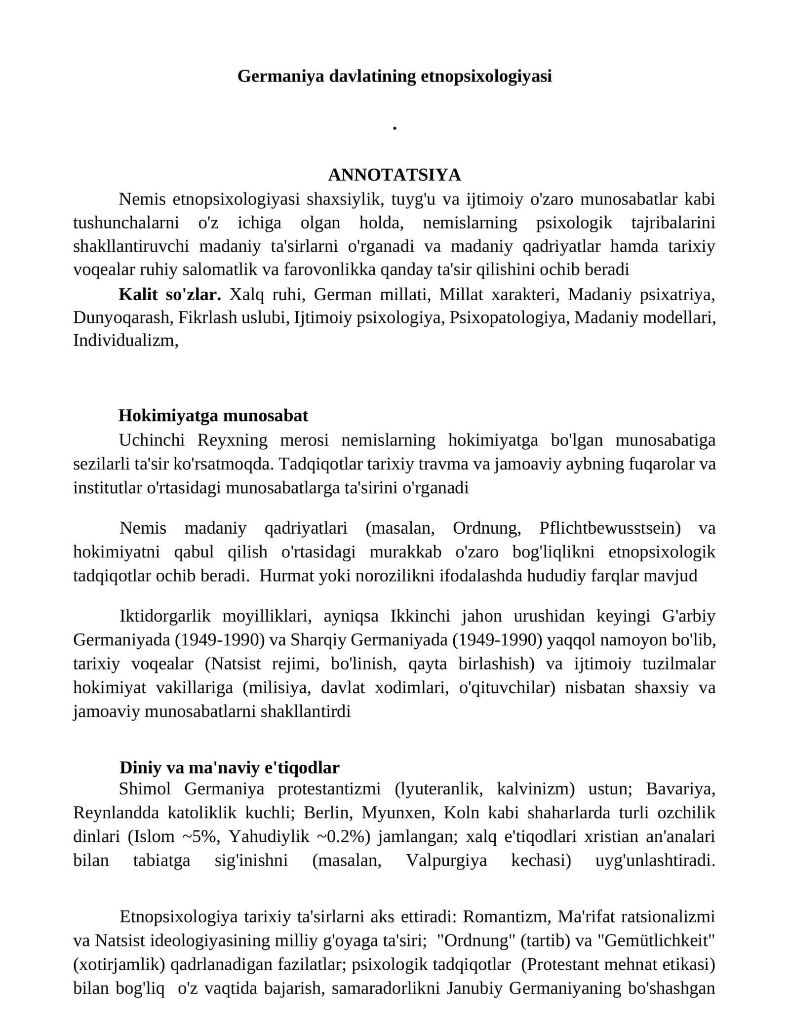 Germaniya davlatining etnopsixologiyasi