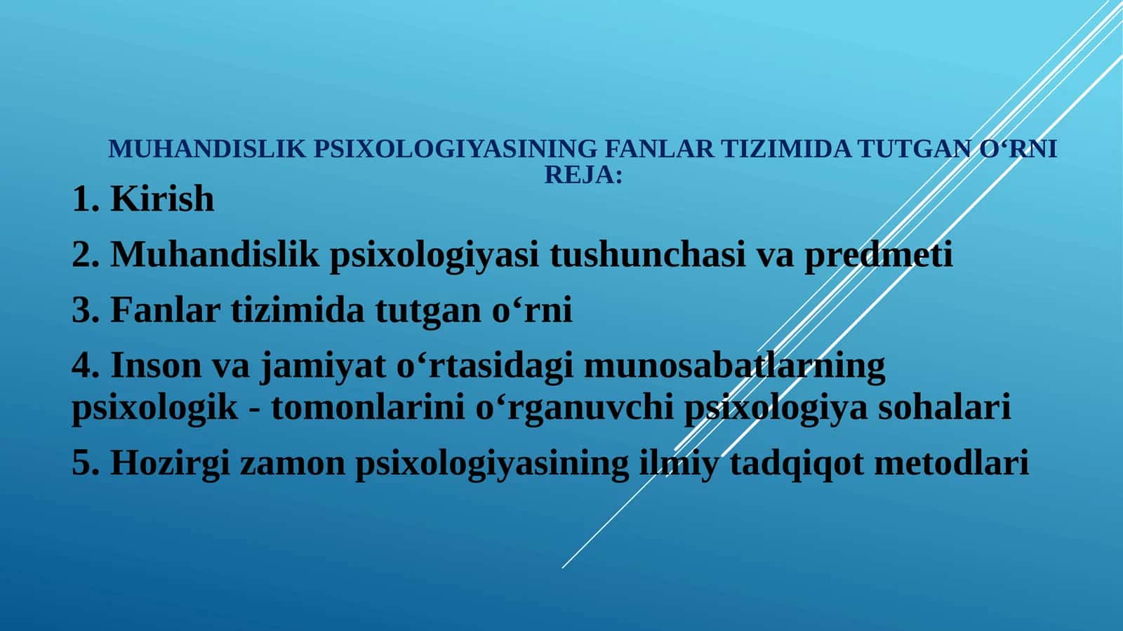 Muhandislik psixologiyasining fanlar tizimidagi o‘rni