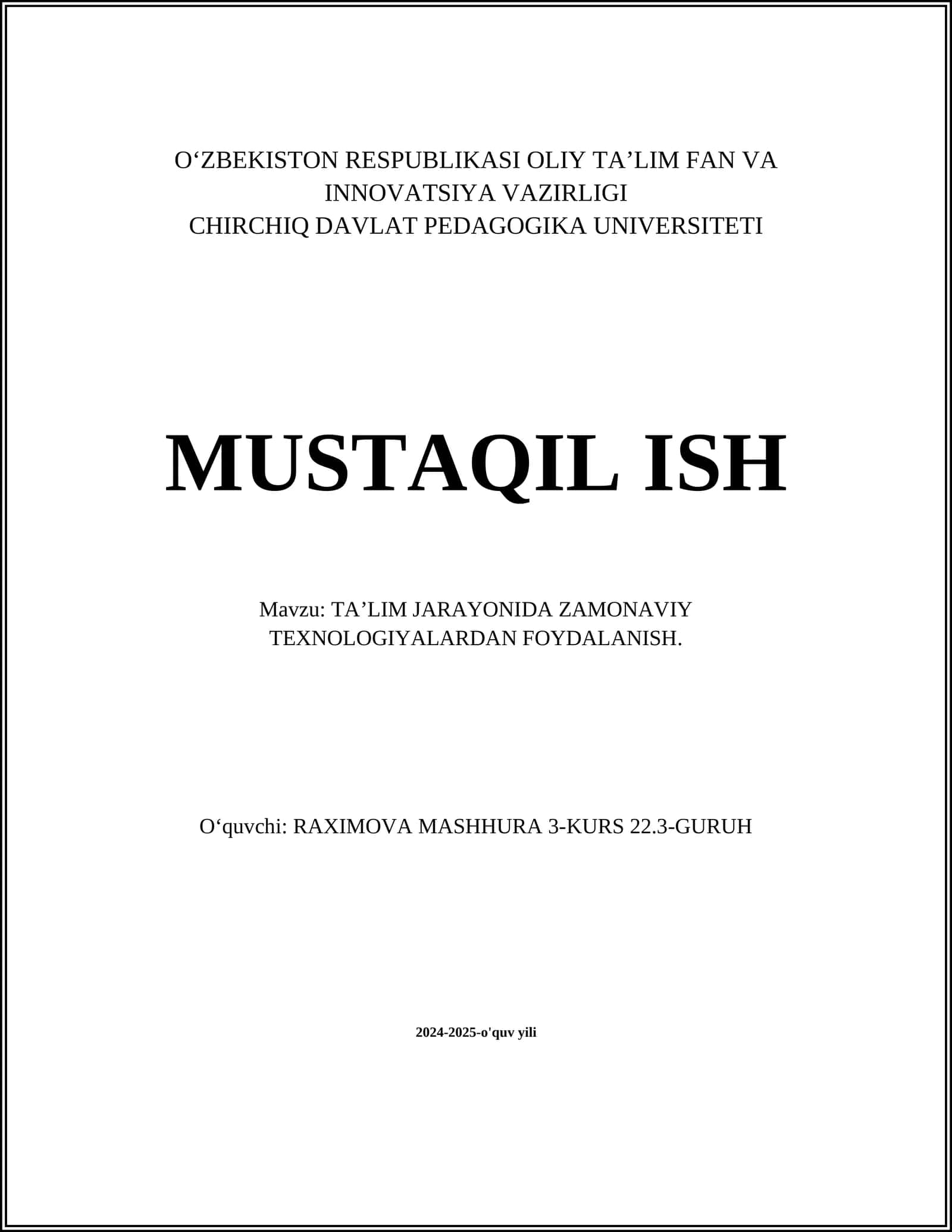 TA’LIM JARAYONIDA ZAMONAVIY TEXNOLOGIYALARDAN FOYDALANISH