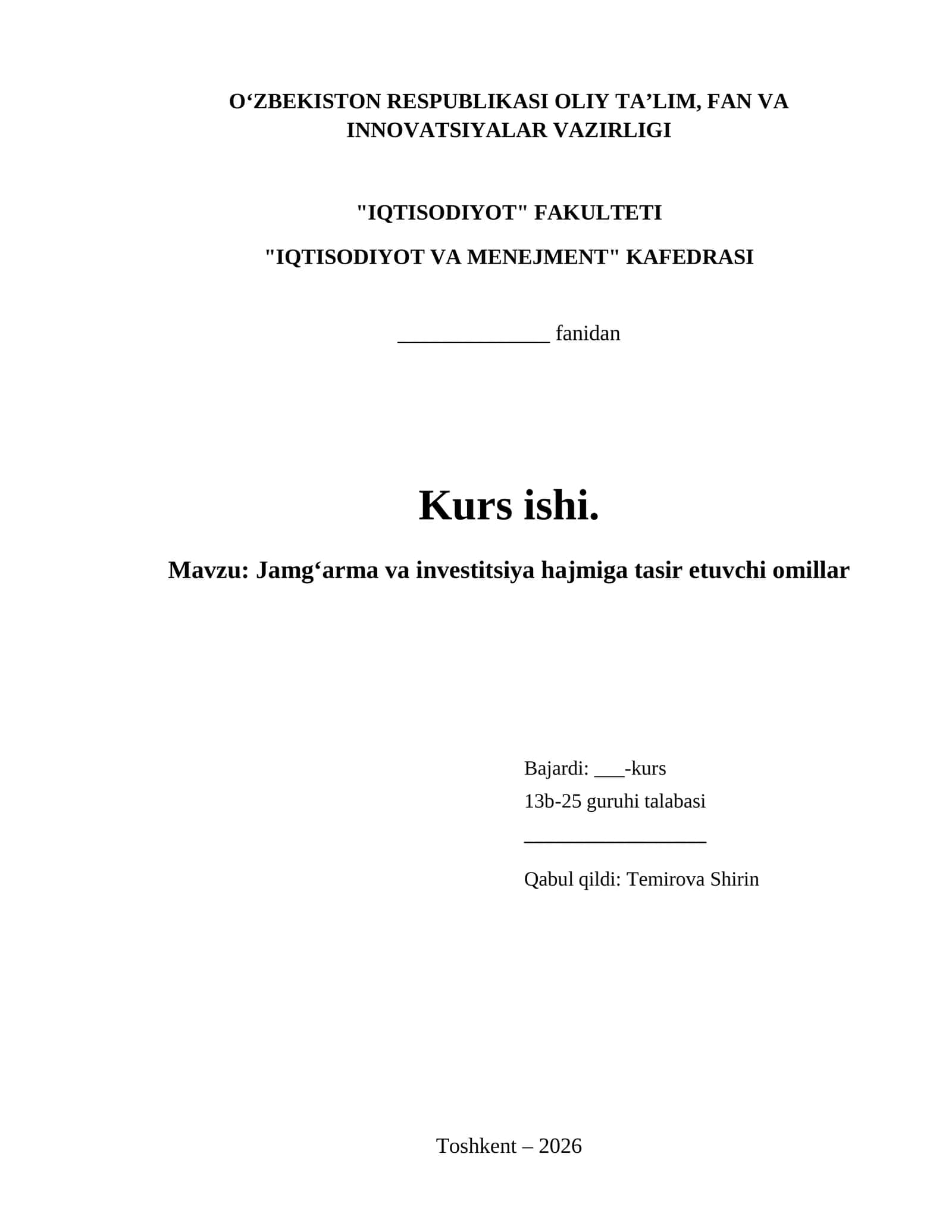 Jamgʻarma va investitsiya hajmiga tasir etuvchi omillar