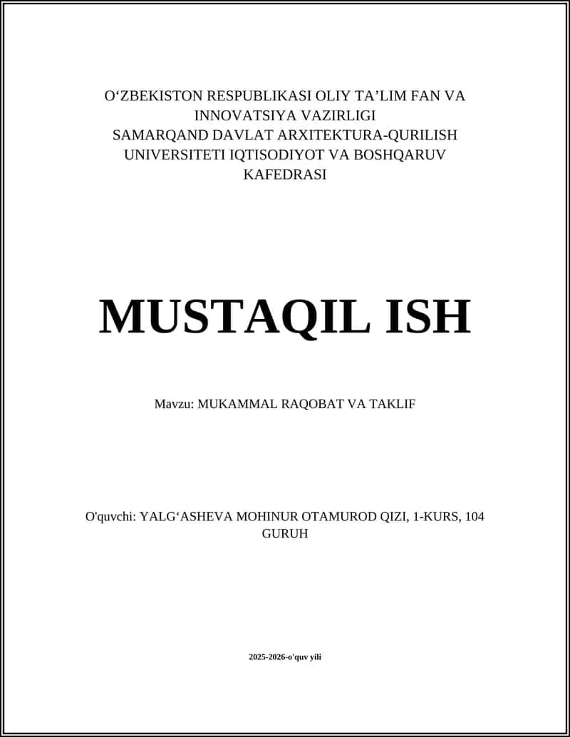 Mukammal raqobat va taklif