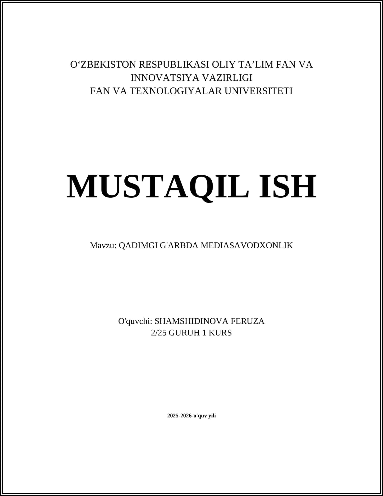 QADIMGI G'ARBDA MEDIASAVODXONLIK