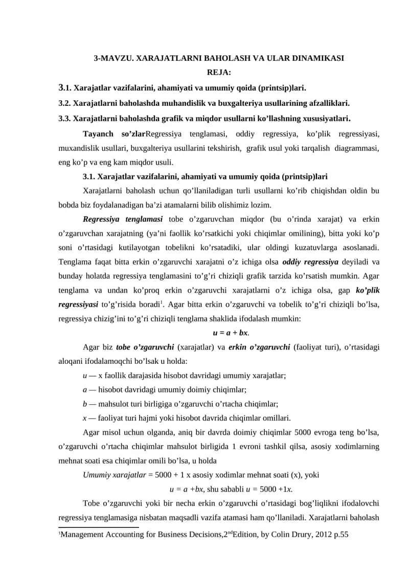 XARAJatlarni baholash va ular dinamikasi