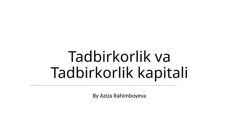 Tadbirkorlik va Tadbirkorlik kapitali