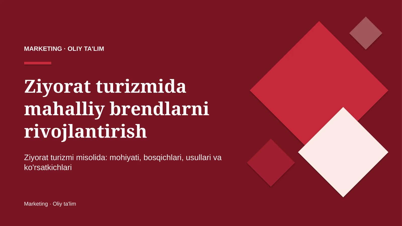 Ziyorat turizmida mahalliy brendlarni rivojlantirish