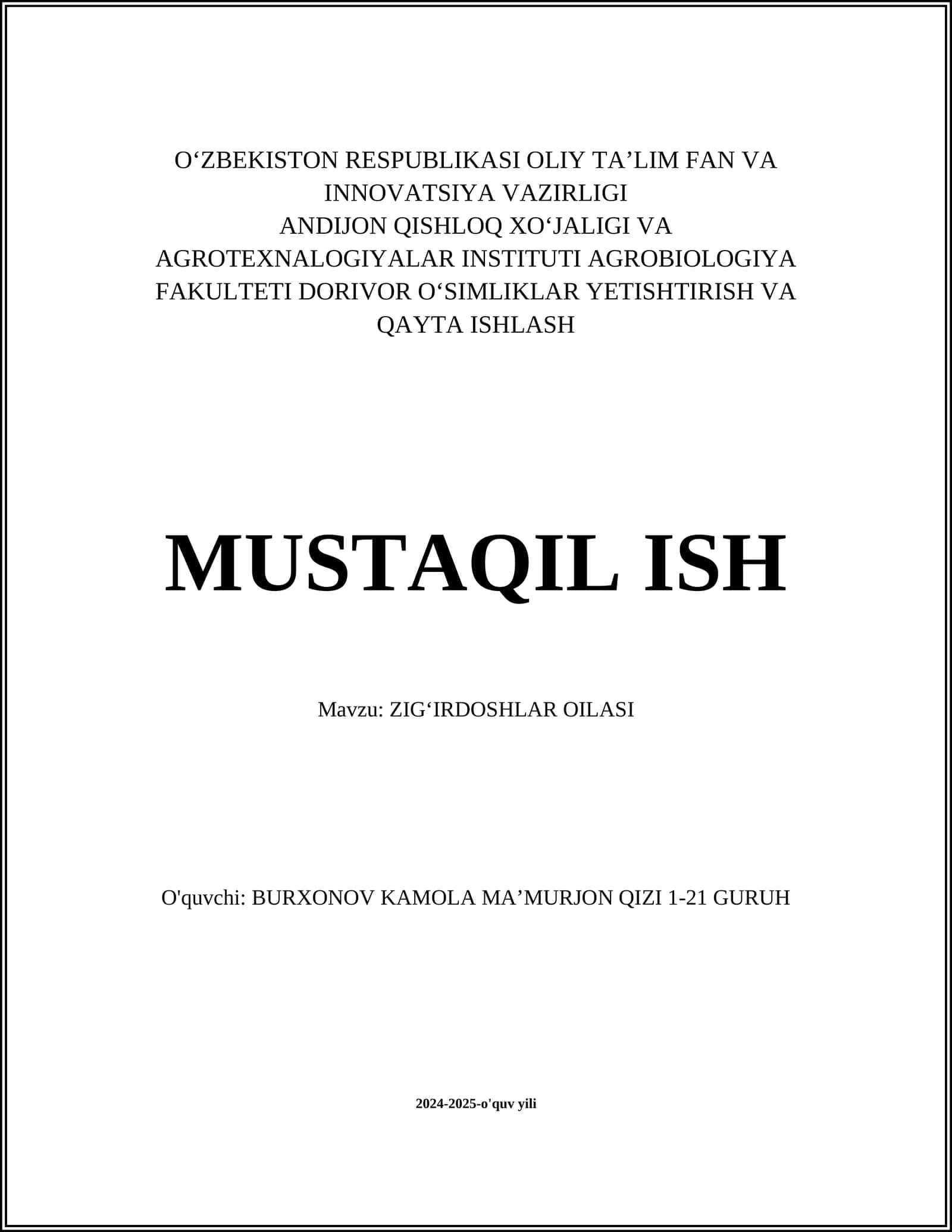 ZIGʻIRDOSHLAR OILASI