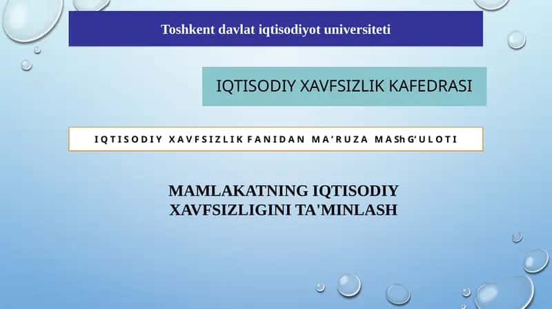 Iqtisodiy Xavfsizlik Fanidan Maʼruzashg‘uloti