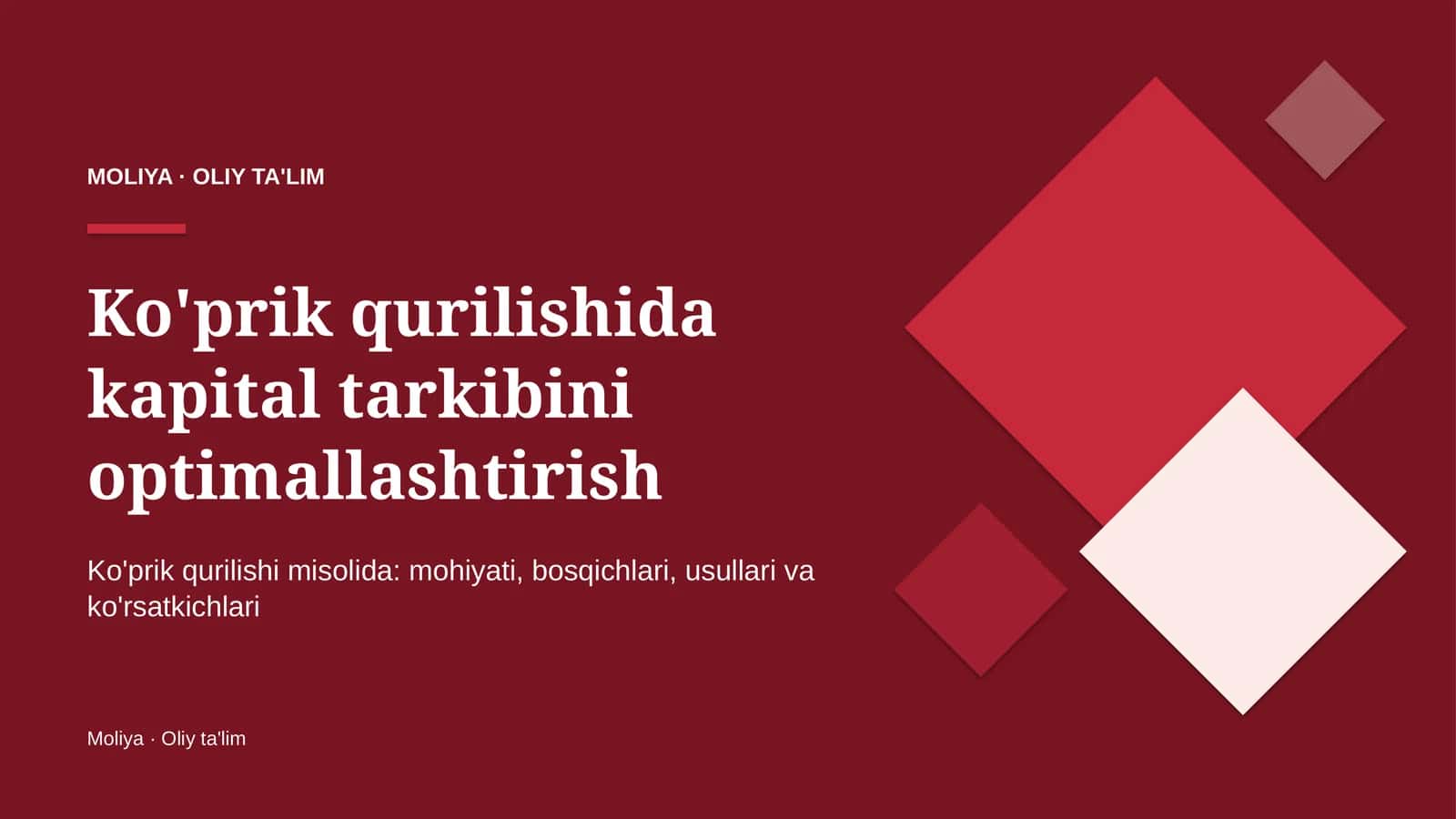 Ko'prik qurilishida kapital tarkibini optimallashtirish