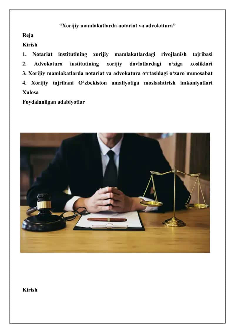 Xorijiy mamlakatlarda notariat va advokatura